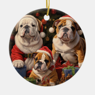 Ornamento De Cerâmica Inglês Buldogue Christmas