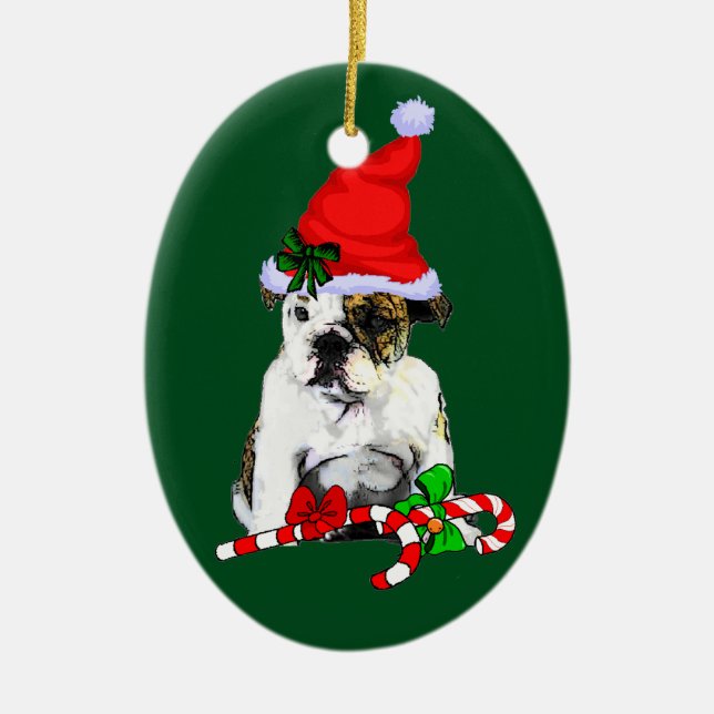 Ornamento De Cerâmica Inglês Buldogue Christmas (Frente)