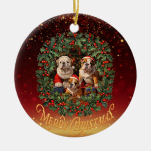 Ornamento De Cerâmica Inglês Buldogue Christmas