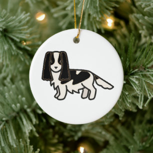 Ornamento De Cerâmica Inglês Springer Spaniel Black and White Cartoon