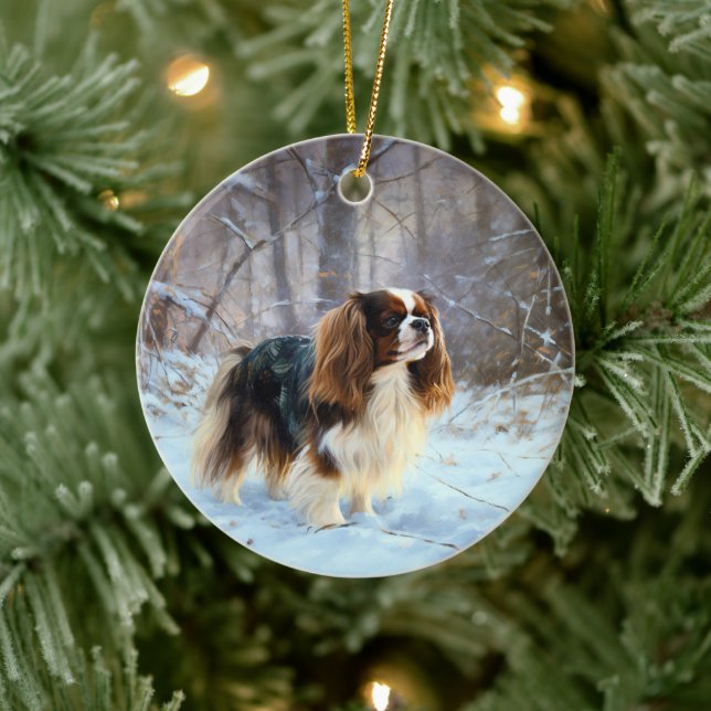 Ornamento De Cerâmica Inglês Toy Spaniel Deixe-o nevar Natal (Árvore)