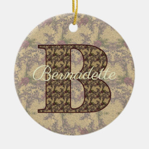 Ornamento De Cerâmica Iniciais Monograma B Floral Vintage Personalizado
