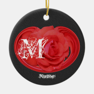 Ornamento De Cerâmica Iniciais Monograma Elegantes Rosa Personalizadas