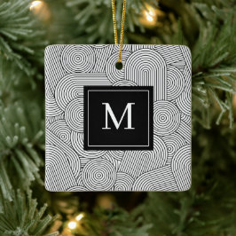 Ornamento De Cerâmica Inicial Monogramada Preto e Branco de Meados do Sé