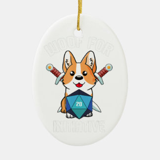 Ornamento De Cerâmica Iniciativa Woof Funny Corgi Dog D20 Rpg Gamer Gif