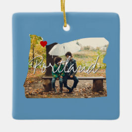 Ornamento De Cerâmica Inserção da Foto do Estado de Oregon e nome da cid