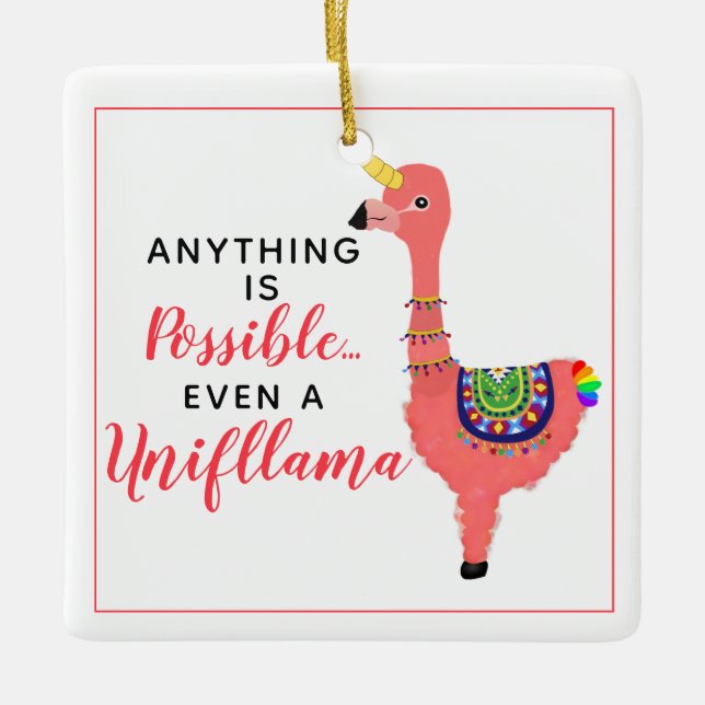 Ornamento De Cerâmica Inspiração Rosa Unicorn Flamingo Llama Xmas (Frente)