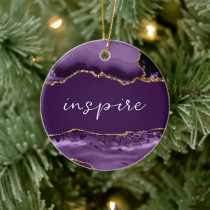 Ornamento De Cerâmica Inspirar Agato Prateado Roxo do Word Inspiron
