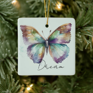 Ornamento De Cerâmica Inspirational Mint Aqua Blue Dreterfly