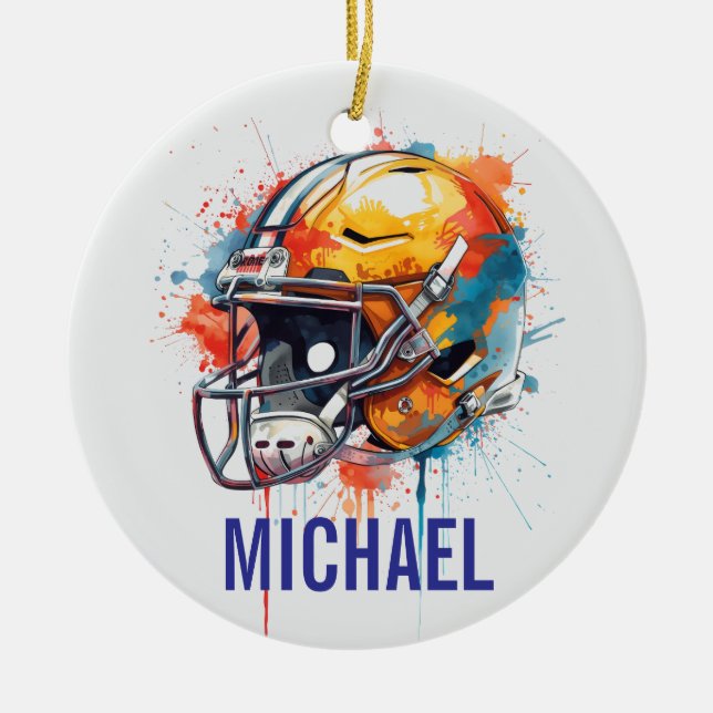 Ornamento De Cerâmica Inspirational Motivational Football Helmet Name (Frente)