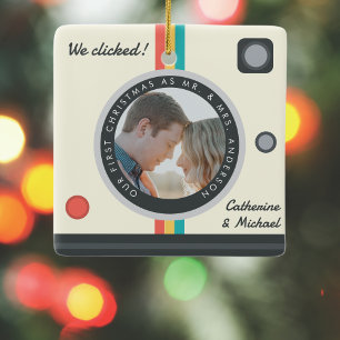 Ornamento De Cerâmica Instant Camera Couple Photo First Christmas