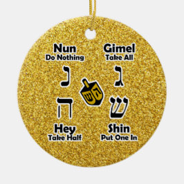 Ornamento De Cerâmica Instruções Hanukkah feliz de Dreidel - brilho