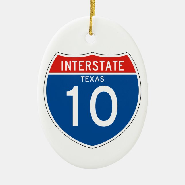 Ornamento De Cerâmica Interstate Sign 10 - Texas (Frente)