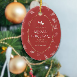 Ornamento De Cerâmica Inverno Branco Elegante deixa MIstletoe vermelho