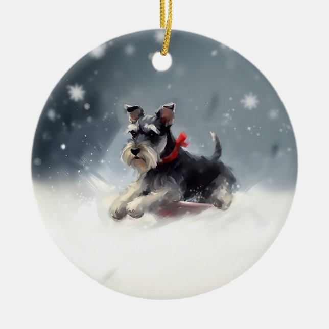 Ornamento De Cerâmica Inverno de Natal de Miniatura Schnauzer (Frente)