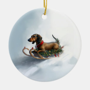 Ornamento De Cerâmica Inverno de neve de Natal Dachshund