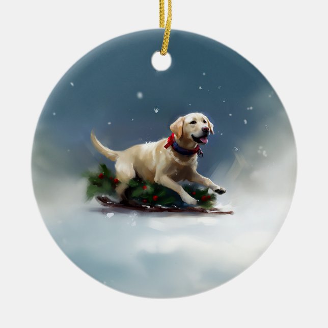 Ornamento De Cerâmica Inverno de neve de Natal Labrador (Frente)