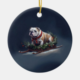 Ornamento De Cerâmica Inverno de neve de Natal para Buldog