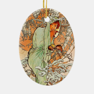 Ornamento De Cerâmica Inverno do vintage por Alphonse Mucha