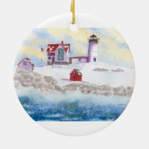 Ornamento De Cerâmica inverno em Nubble LIghthouse, Maine