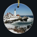 Ornamento De Cerâmica Inverno em Portland Head Light<br><div class="desc">Uma bela vista de Portland Head Light depois de uma tempestade de inverno.</div>