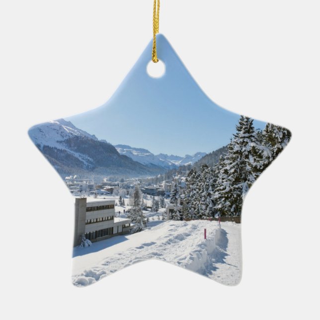 Ornamento De Cerâmica Inverno em St. Moritz (Frente)