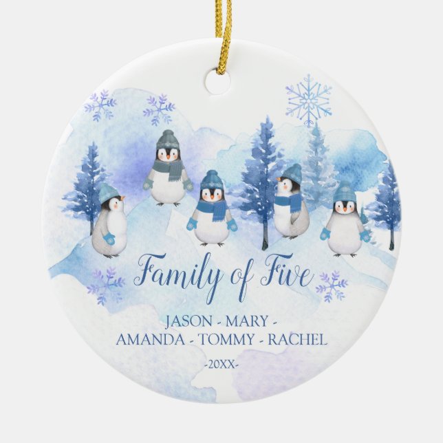 Ornamento De Cerâmica Inverno Pinguim Flocos de Neve Família de Natal de (Frente)