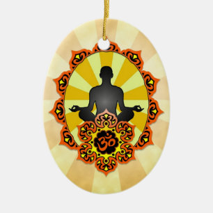 Ornamento De Cerâmica Ioga Aum da meditação, laranja e amarelo