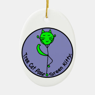 Ornamento De Cerâmica Ioga verde do gatinho