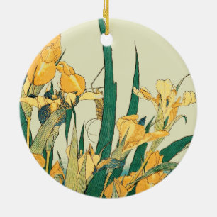 Ornamento De Cerâmica Iris com Gafanhoto de Hokusai Impressão Vintage Ja