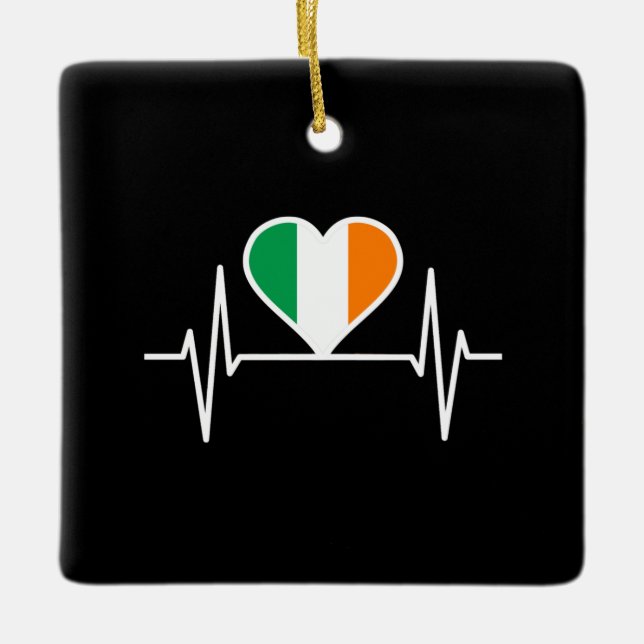 Ornamento De Cerâmica Irish Flag Heartbeat (Frente)
