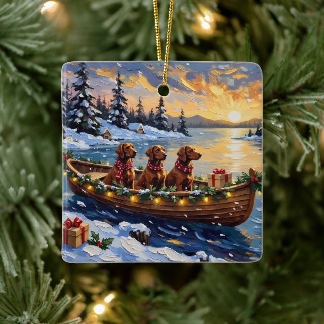 Ornamento De Cerâmica Irish Red Setter Christmas Boat Holiday (Árvore)