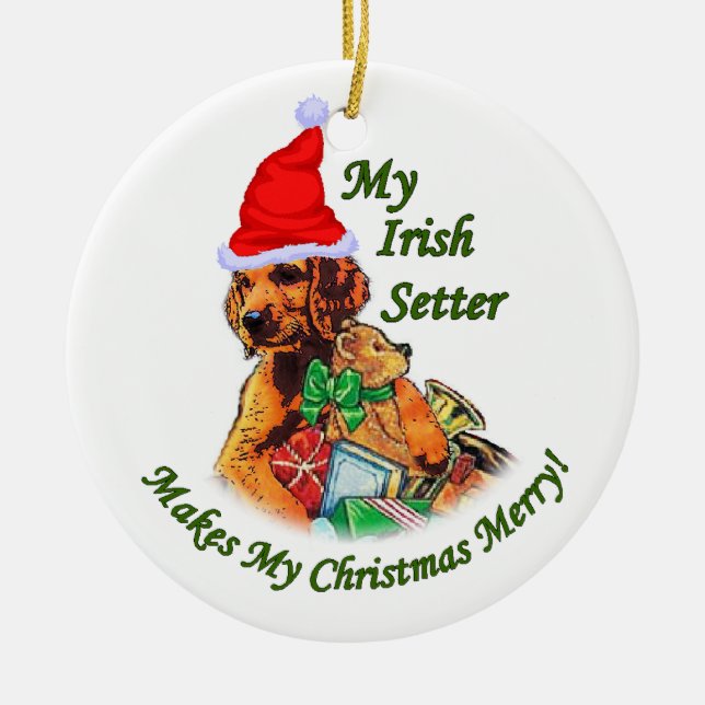 Ornamento De Cerâmica Irish Setter Christmas (Frente)