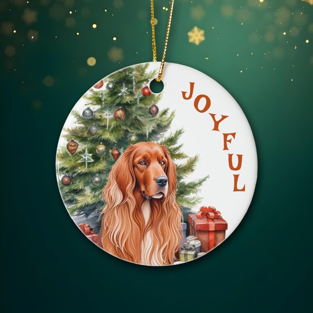 Ornamento De Cerâmica Irish Setter Joyful Natal (Criador carregado)