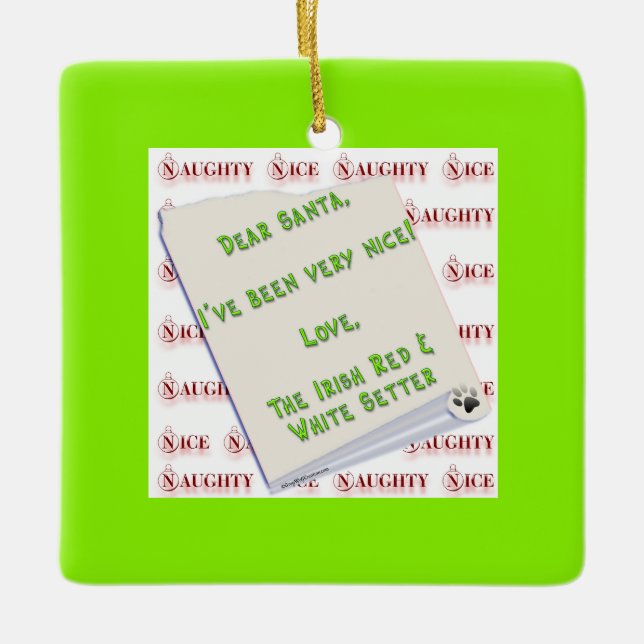 Ornamento De Cerâmica Irish Setter Naughty Nice (Frente)