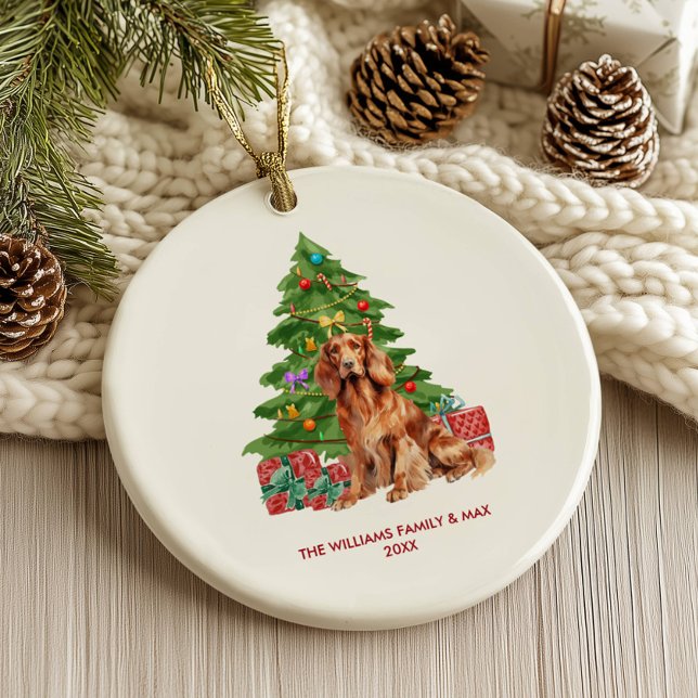 Ornamento De Cerâmica Irlandês Setter Dog Personalizado Natal (Criador carregado)