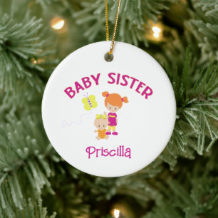 Ornamento De Cerâmica Irmã Bebê com Irmã Grande Personalizada