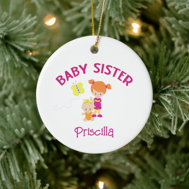 Ornamento De Cerâmica Irmã Bebê com Irmã Grande Personalizada (Árvore)