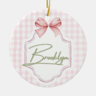 Ornamento De Cerâmica Irmã BowGingham Personalizada