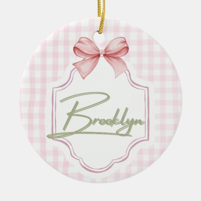 Ornamento De Cerâmica Irmã BowGingham Personalizada (Frente)