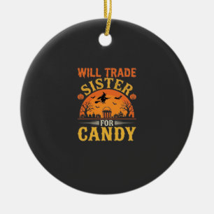 Ornamento De Cerâmica Irmã de Halloween de Doces Design_1