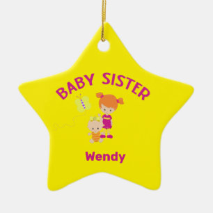 Ornamento De Cerâmica Irmã Mais Velha com Nome da Irmãzinha Ano Estrela