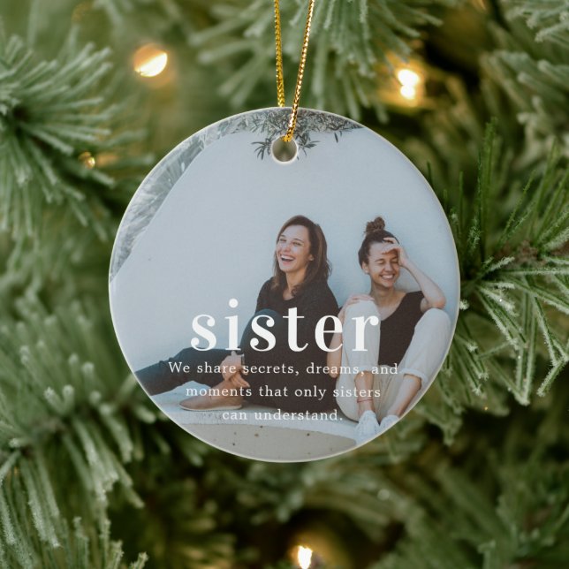 Ornamento De Cerâmica Irmã | Presente de Natal com Foto Sentimental (Árvore)