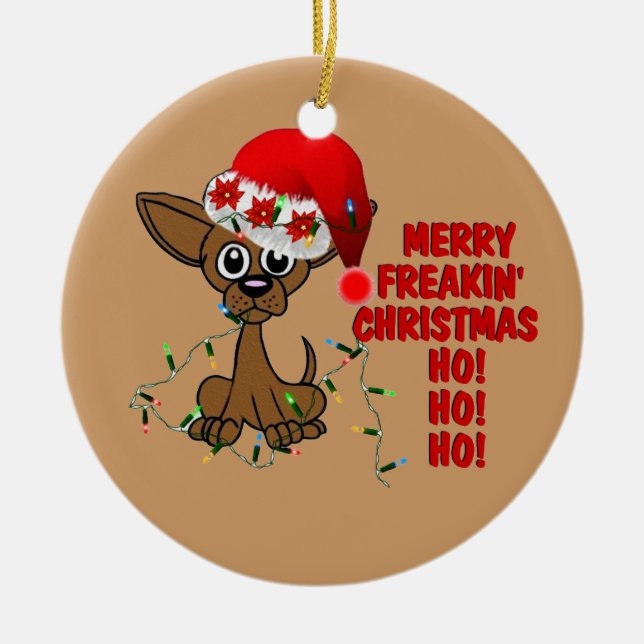 Ornamento De Cerâmica Irmão alegre do Natal de Freakin (Frente)