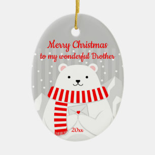 Ornamento De Cerâmica Irmão Bonito do Urso Polar, Data de Natal Personal