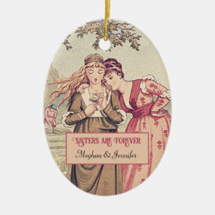 Ornamento De Cerâmica Irmãs São Para Sempre Vintage Regência Natal