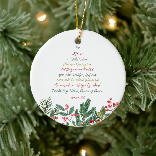 Ornamento De Cerâmica Isaiah 9:6 Para nós Uma Criança é Natal Nascer (Árvore)