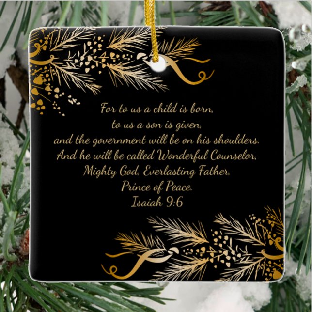 Ornamento De Cerâmica Isaiah 9:6 Presente de Natal Personalizado Cristão (Personalize Wonderful Counselor, Prince of Peace Christmas Inspirational Scripture Gift Ornament.)