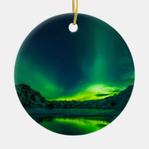 Ornamento De Cerâmica Islândia Verde Luzes do Norte Aurora Boreal Céu