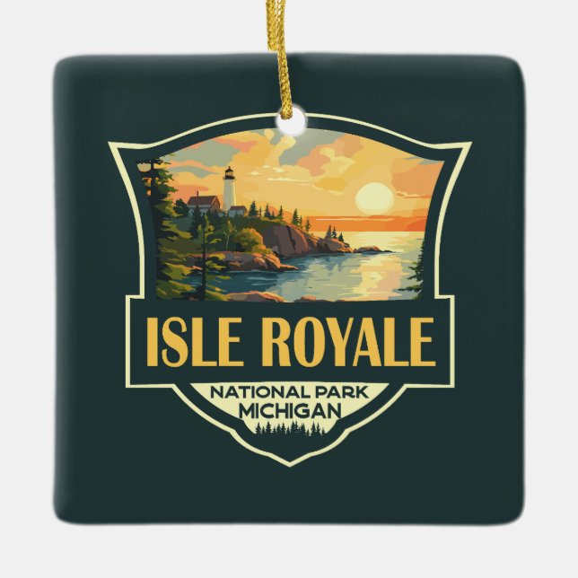 Ornamento De Cerâmica Isle Royale National Park Ilustration Retro Crachá (Frente)